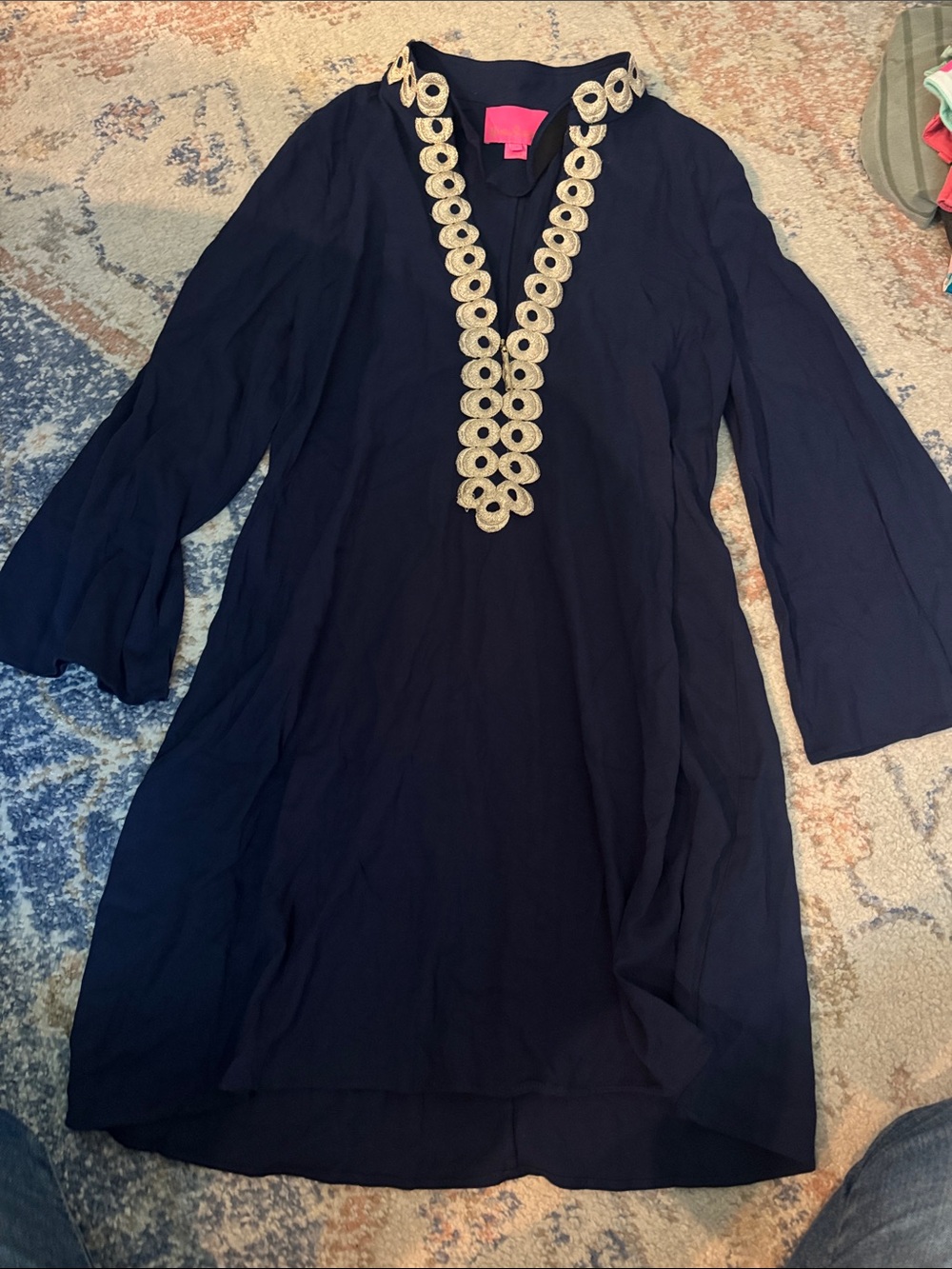 Lilly Pulitzer Navy Tunic Dress with Cream Embellished V-Neck